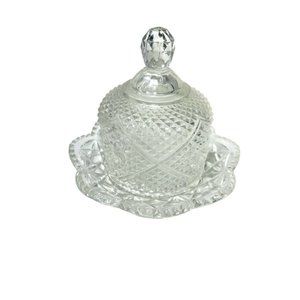 Avon Covered Butter Cheese Dish Small Round Clear Cut Glass Plate and Dome 6x5